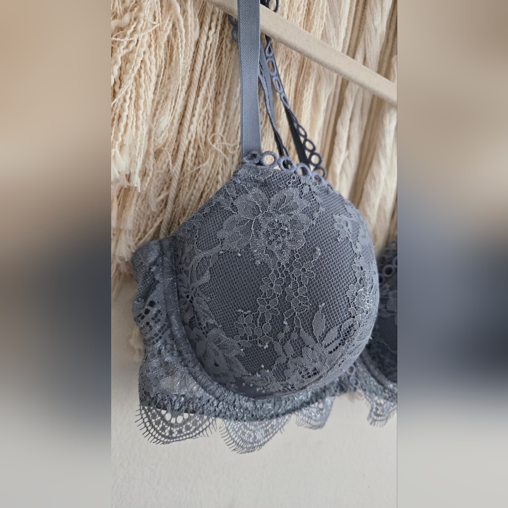 Victoria's Secret Bra Women's 36D Blue Gray Lace  Dream Angels Racerback - Picture 4 of 11